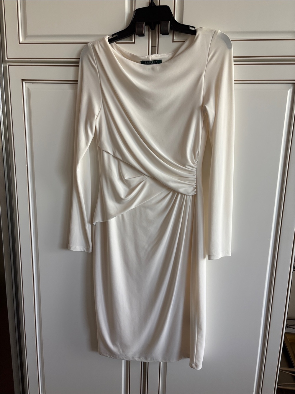 Lauren Ralph Lauren  Cream Draped Long-Sleeve Cocktail Dress Sz 4